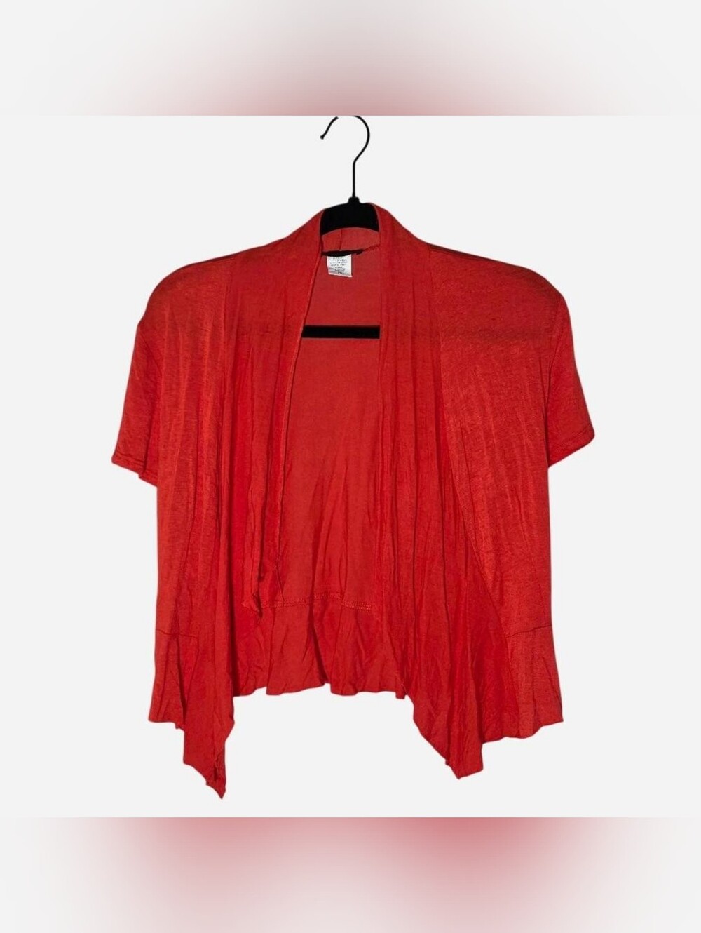 Red Open-Front Short-Sleeve Cardigan Sweater